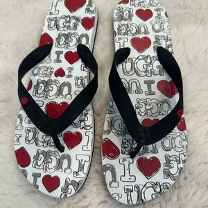 UGG Black and Red Heart Flip Flops
